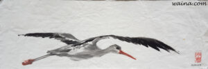 Stork, original Chinese Calligraphic painting on rice paper, 17x50cm