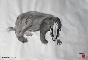 Back Off! (Badger), original Chinese Calligraphic painting on rice paper, 38x58cm