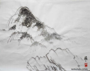 Landscape (Mountain and rocks), original Chinese Calligraphic painting on rice paper, 37.5x49cm, 1980s