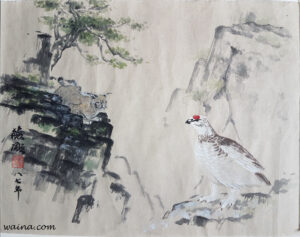 Grouse and Lynx, original Chinese Calligraphic painting on rice paper, 34x45cm