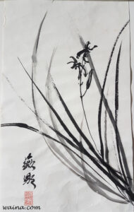 Wild Orchid (Wild Orchid in all black ink), original Chinese Calligraphic painting on rice paper, 45x27.5cm