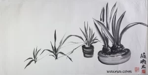 Still Life (Bulbs and Spider Plant), original Chinese Calligraphic painting on rice paper, 75.5x38cm