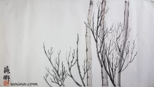 Autumn (Tree Trunks and Bare Branches), original Chinese Calligraphic painting on rice paper, 70x38cm