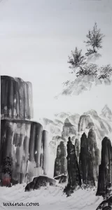 Rock Formation (Island off of Yugoslavia), original Chinese Calligraphic painting on rice paper, 73.5x38cm