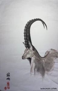 Big Horn Antelope (Big Horn Antelope from Israel), original Chinese Calligraphic painting on rice paper, 76x45.3cm