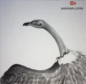 Vulture with Wing Spread, original Chinese Calligraphic painting on rice paper, 49.5x45.5cm