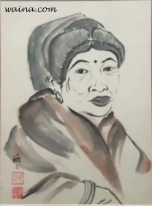 Kanouri Girl, original Chinese Calligraphic painting on rice paper, framed behind glass, 32x23.5cm, Maiduguri, Nigeria