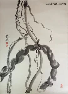 Leaf Cutting Ants on Vines, original Chinese Calligraphic painting on rice paper, 104.5x76.5cm