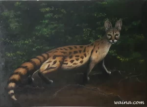 Serval, original Oil on stretched canvas, 40.7x55.5cm, Sudan, Africa